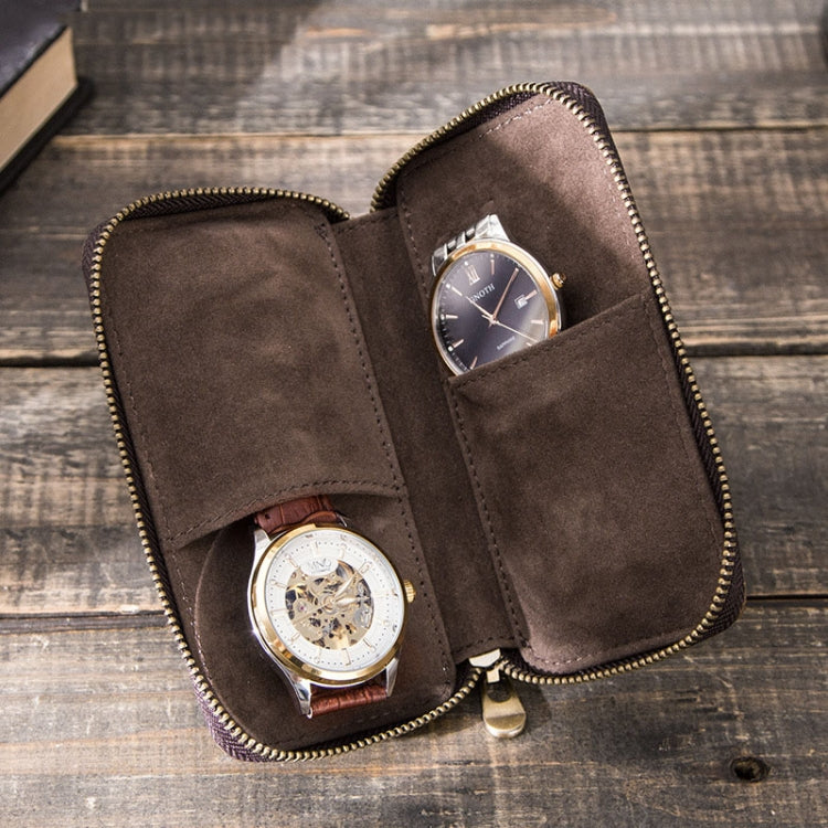 CF1114 Custodia per Orologi in Pelle Crazy Horse - Borsa da Viaggio per Coppia con Cerniera, Interno in Microfibra Morbida
