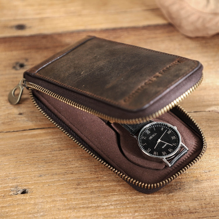 Custodia Porta Orologio in Pelle di Vacchetta CF1121 Contatti Famiglia - Borsa Orologio Singolo con Cerniera, Stile Retrò, Pelle Traspirante