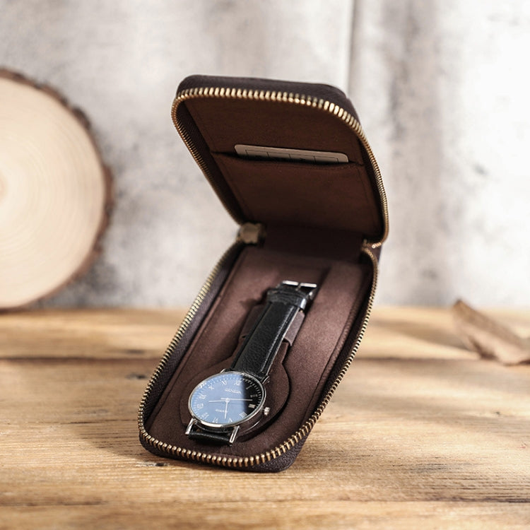 Custodia Porta Orologio in Pelle di Vacchetta CF1121 Contatti Famiglia - Borsa Orologio Singolo con Cerniera, Stile Retrò, Pelle Traspirante