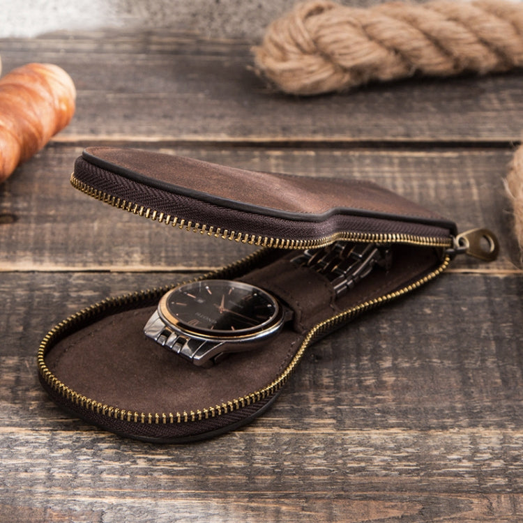 CF1112 Custodia per Orologio Singolo in Pelle Crazy Horse - Borsa Portatile con Cerniera Retrò, Protezione Elegante per Orologi