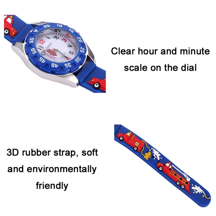 JNEW 6811-20076 Orologio al quarzo con cinturino in silicone per camion dei pompieri 3D impermeabile per bambini, JNEW 6811-20076