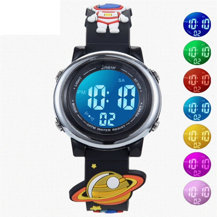 JNEW A380-86161 Bambini Cartoon 3D Space Planet Orologio elettronico sportivo LED multifunzionale impermeabile, JNEW A380-86161