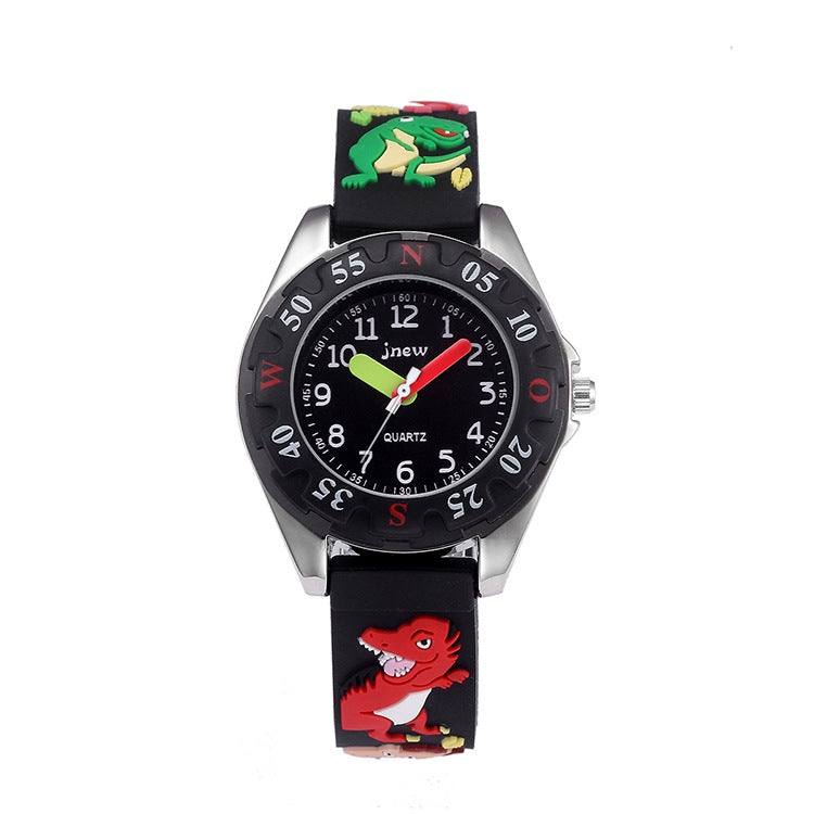 JNEW 6811-86172 Orologio al quarzo impermeabile con cinturino in silicone con dinosauro 3D per bambini, JNEW 6811-86172
