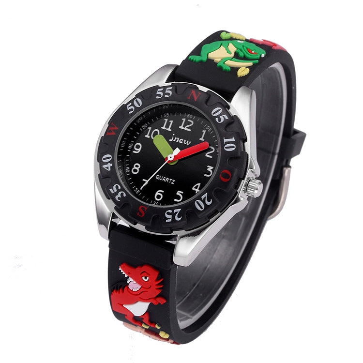 JNEW 6811-86172 Orologio al quarzo impermeabile con cinturino in silicone con dinosauro 3D per bambini, JNEW 6811-86172