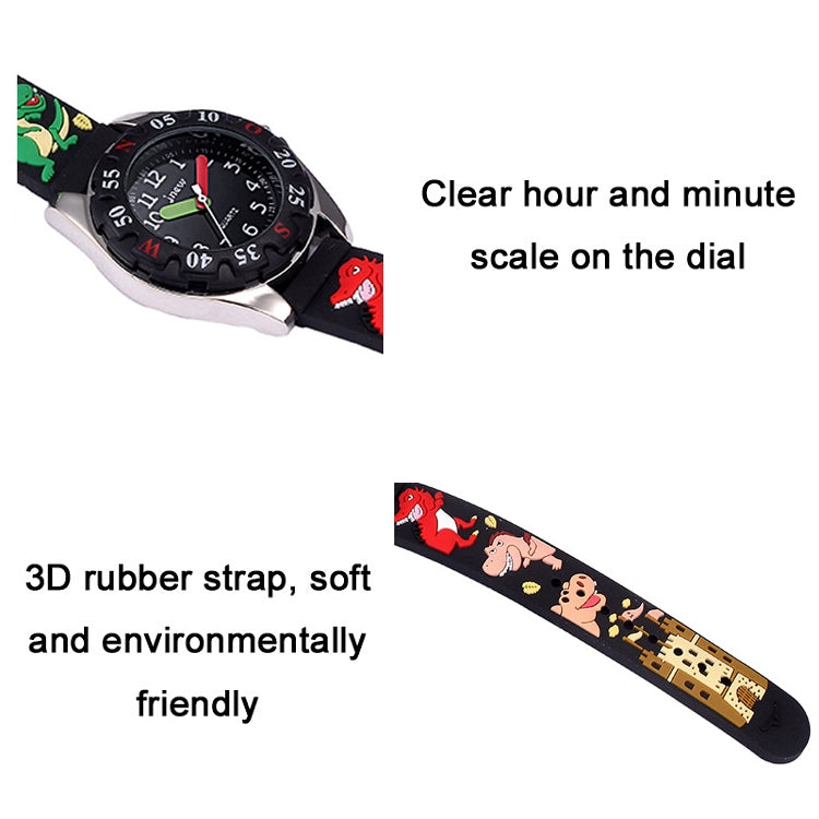 JNEW 6811-86172 Orologio al quarzo impermeabile con cinturino in silicone con dinosauro 3D per bambini, JNEW 6811-86172