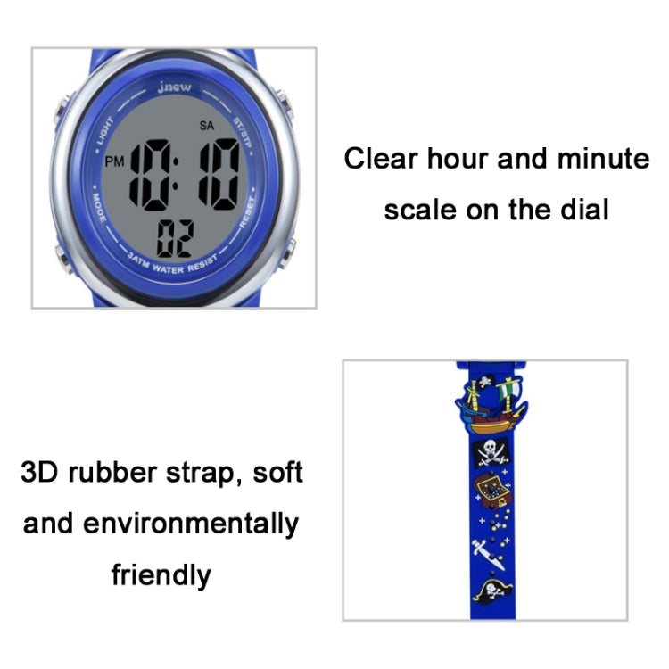 JNEW A380-20092 Bambini Del Fumetto 3D Nave Pirata Tempo Impermeabile Cognitivo Multifunzione Sport LED Orologio Elettronico, JNEW A380-20092