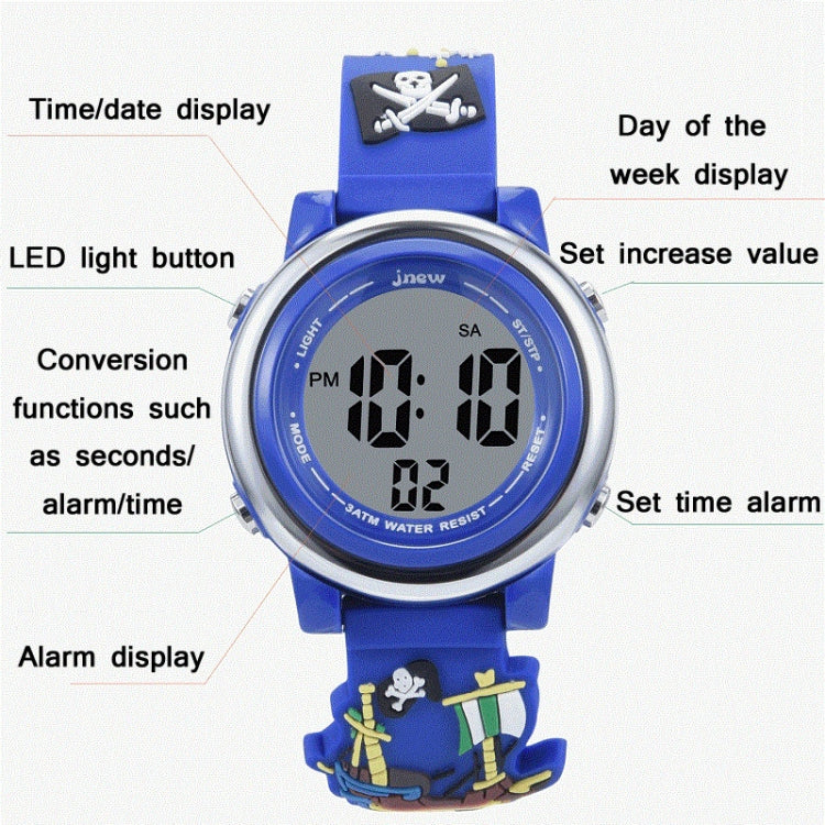 JNEW A380-20092 Bambini Del Fumetto 3D Nave Pirata Tempo Impermeabile Cognitivo Multifunzione Sport LED Orologio Elettronico, JNEW A380-20092