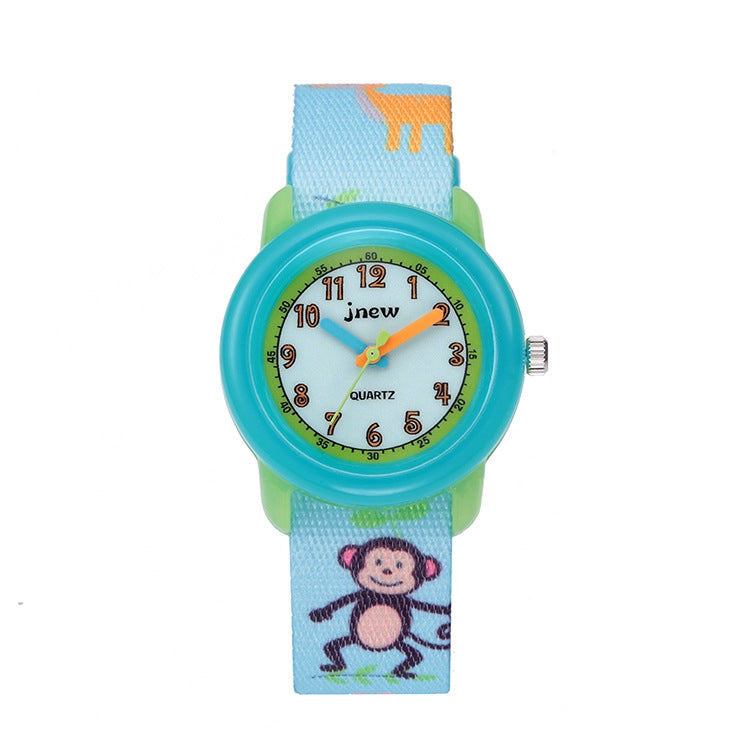 JNEW A369-86313 Orologio al quarzo con nastro impermeabile per cognizione del tempo dei cartoni animati per bambini, JNEW A369-86313