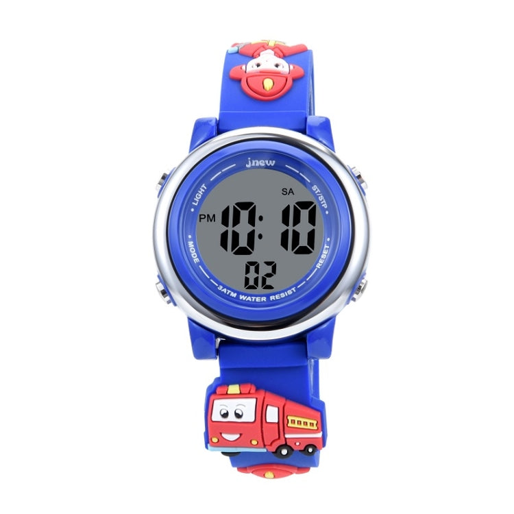 JNEW A380-81447 Vigile del fuoco dei cartoni animati per bambini Orologio elettronico sportivo multifunzione impermeabile a LED, JNEW A380-81447