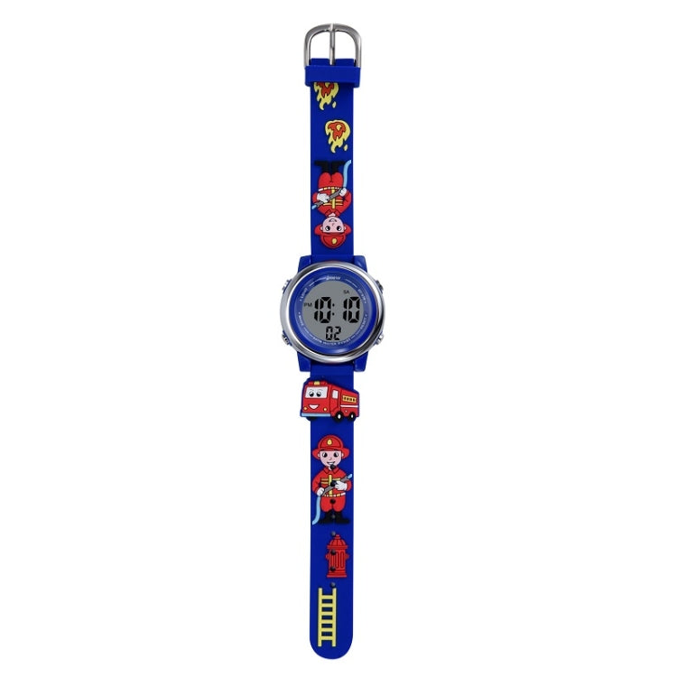 JNEW A380-81447 Vigile del fuoco dei cartoni animati per bambini Orologio elettronico sportivo multifunzione impermeabile a LED, JNEW A380-81447