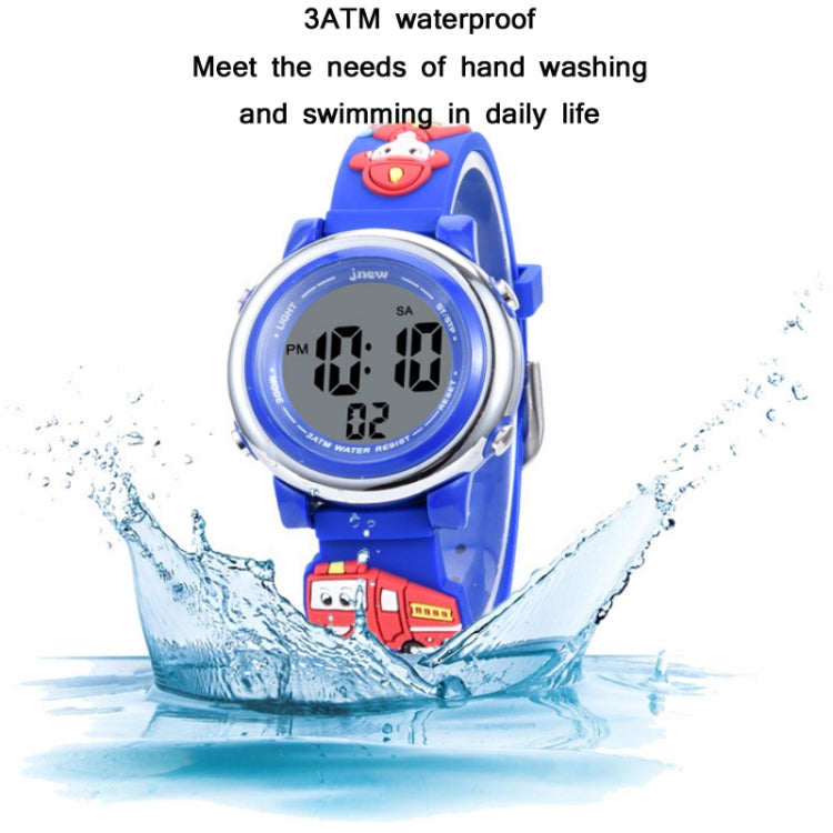 JNEW A380-81447 Vigile del fuoco dei cartoni animati per bambini Orologio elettronico sportivo multifunzione impermeabile a LED, JNEW A380-81447