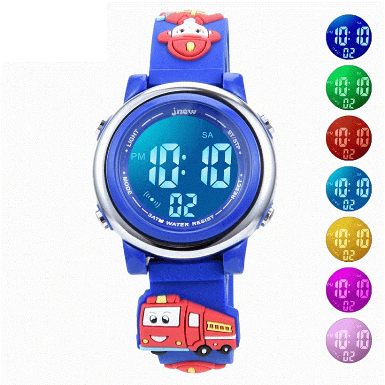 JNEW A380-81447 Vigile del fuoco dei cartoni animati per bambini Orologio elettronico sportivo multifunzione impermeabile a LED, JNEW A380-81447