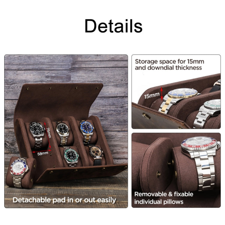 Custodia per Orologio da Viaggio in Pelle Crazy Horse Vintage - Scatola Porta Orologi per 6 Orologi, Alta Qualità e Resistente, Design Elegante e Pratico