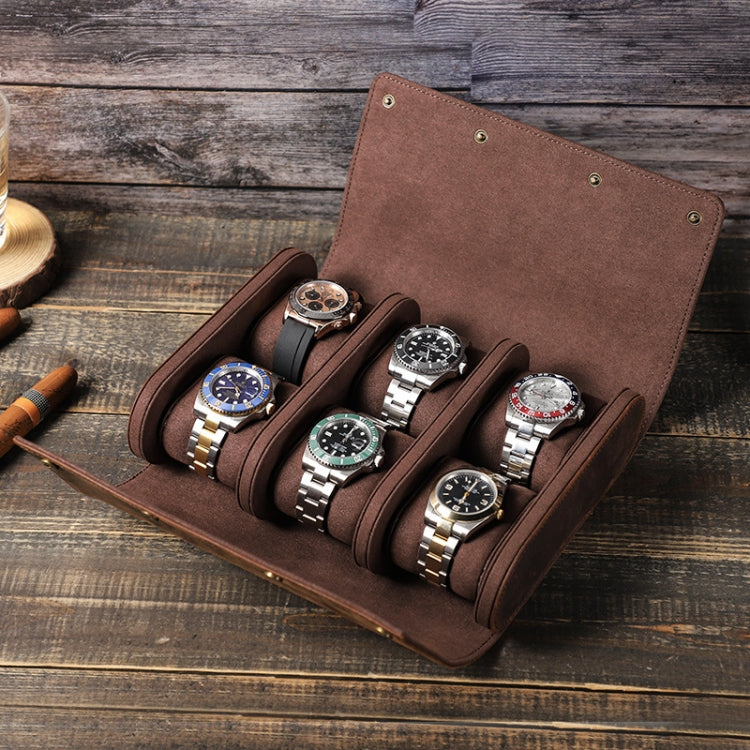 Custodia per Orologio da Viaggio in Pelle Crazy Horse Vintage - Scatola Porta Orologi per 6 Orologi, Alta Qualità e Resistente, Design Elegante e Pratico