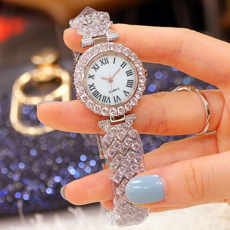Orologio al quarzo da donna con diamanti modello romano alla moda, Gold, Silver, Rose Gold, Gold+Bracelet, Silver+Bracelet, Rose Gold+Bracelet