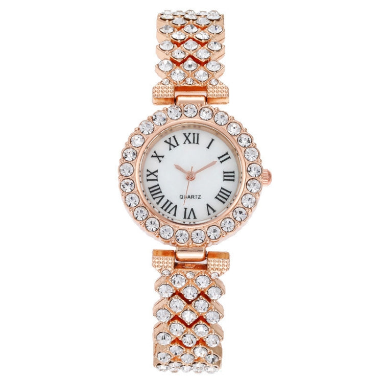 Orologio al quarzo da donna con diamanti modello romano alla moda, Gold, Silver, Rose Gold, Gold+Bracelet, Silver+Bracelet, Rose Gold+Bracelet