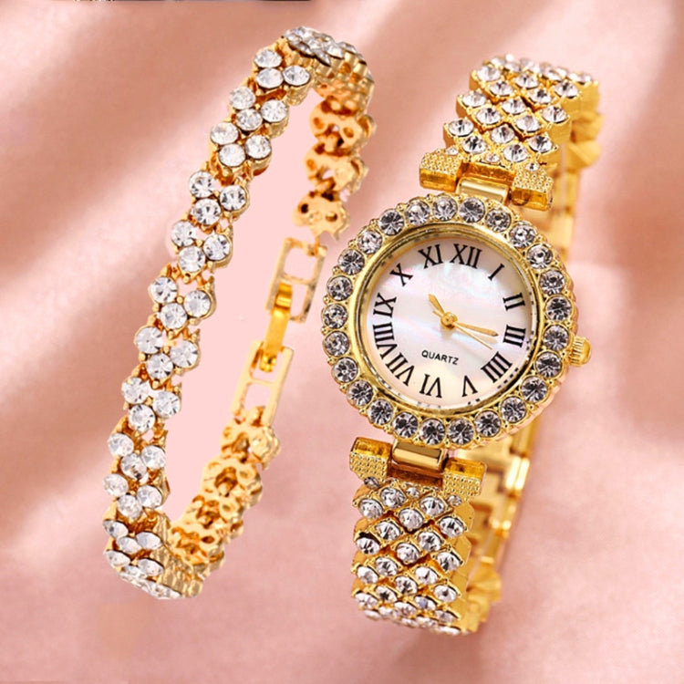 Orologio al quarzo da donna con diamanti modello romano alla moda, Gold, Silver, Rose Gold, Gold+Bracelet, Silver+Bracelet, Rose Gold+Bracelet