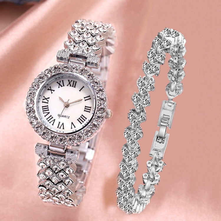 Orologio al quarzo da donna con diamanti modello romano alla moda, Gold, Silver, Rose Gold, Gold+Bracelet, Silver+Bracelet, Rose Gold+Bracelet
