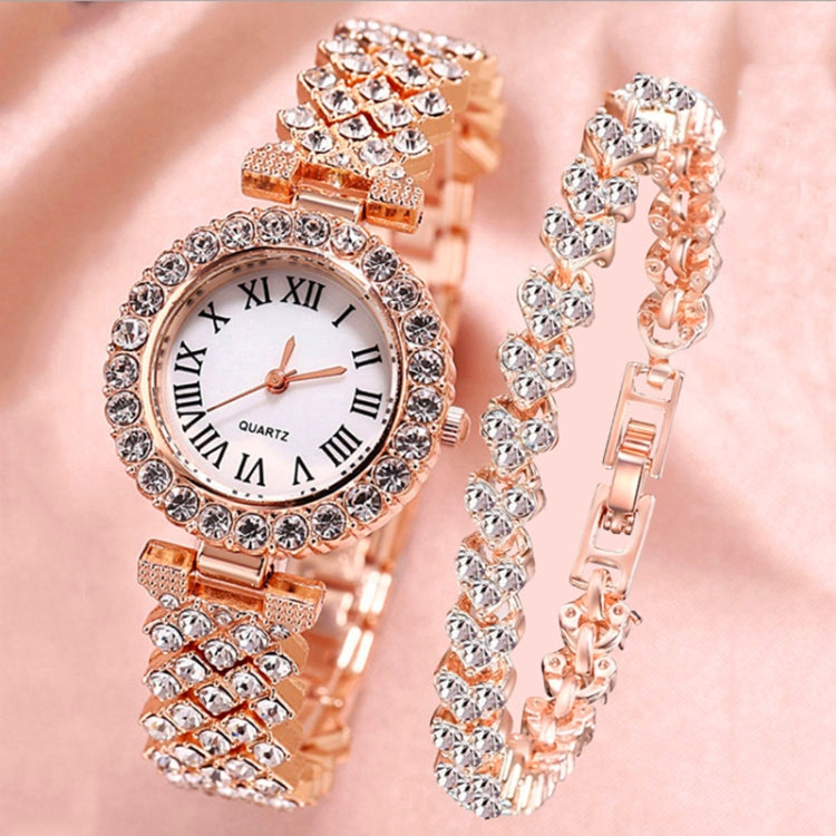 Orologio al quarzo da donna con diamanti modello romano alla moda, Gold, Silver, Rose Gold, Gold+Bracelet, Silver+Bracelet, Rose Gold+Bracelet