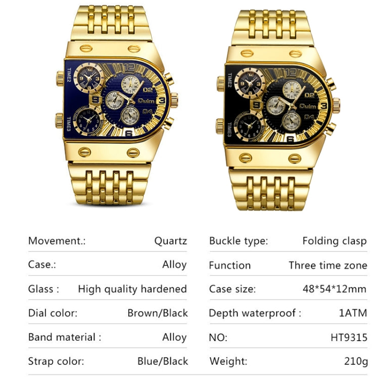 Oulm 9315 Multi Time Zone Orologio da uomo luminoso con quadrante grande e cinturino in acciaio Orologio al quarzo casual, 9315 Blue, 9315 Black, 9315 Silver