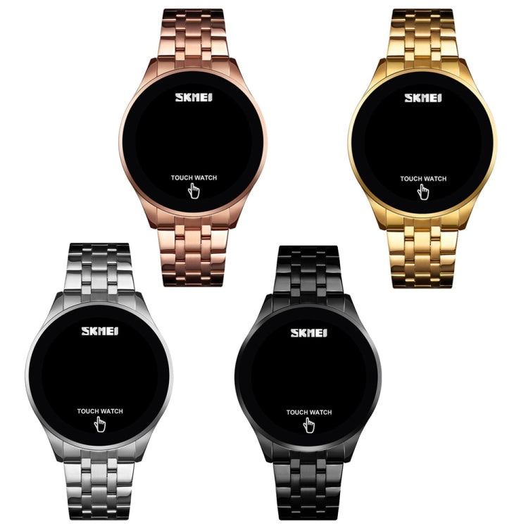 SKMEI 1579 Orologio elettronico semplice in acciaio inossidabile luminoso a LED con touch screen, Black, Gold, Rose Gold, Silver
