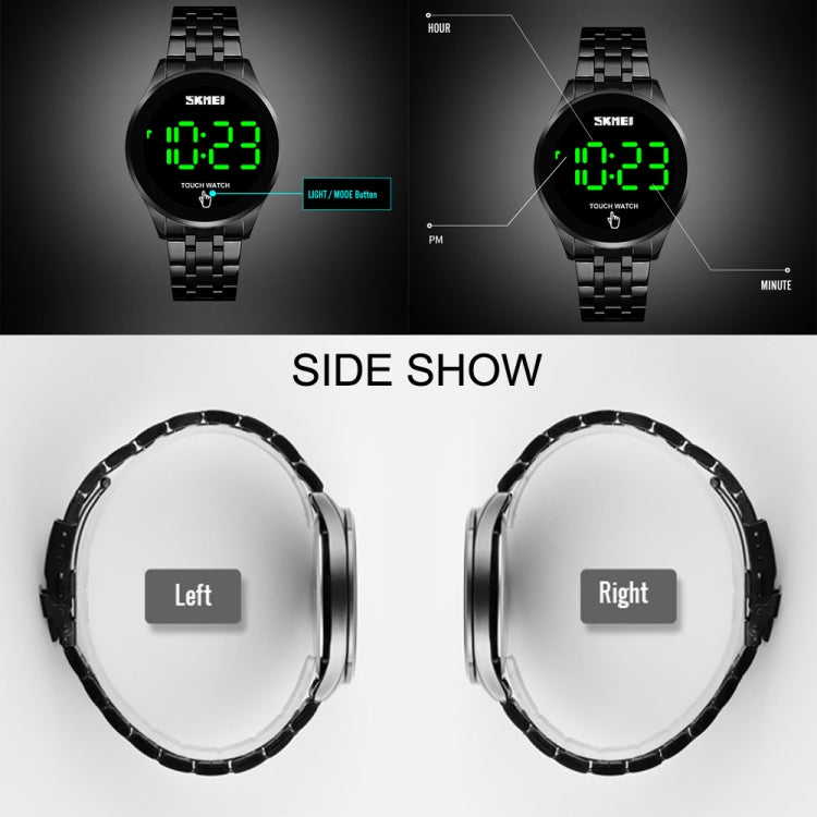 SKMEI 1579 Orologio elettronico semplice in acciaio inossidabile luminoso a LED con touch screen, Black, Gold, Rose Gold, Silver