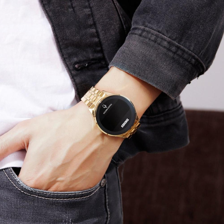 SKMEI 1579 Orologio elettronico semplice in acciaio inossidabile luminoso a LED con touch screen, Black, Gold, Rose Gold, Silver