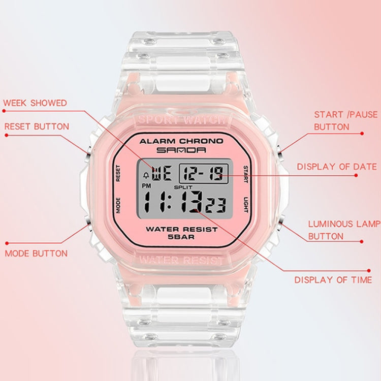SANDA 2009 Orologio Impermeabile con Luce Fredda e Funzioni Multimodali - Resistente fino a 50 Metri, Design Traslucido, Cinturino in Resina