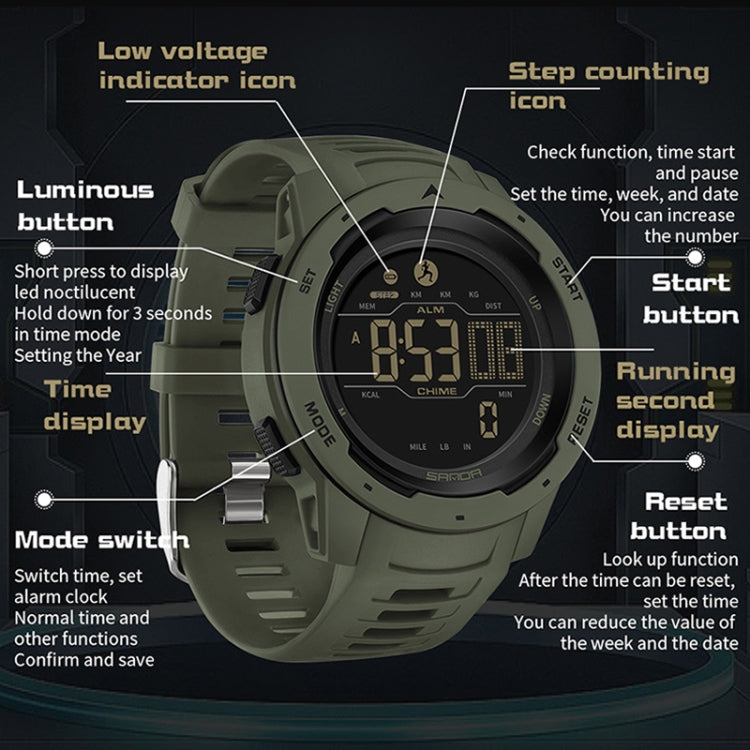Orologio Digitale Impermeabile SANDA con Contapassi, Quadrante Multifunzionale, Display FSTN e Cinturino TPU, Resistente fino a 50 Metri