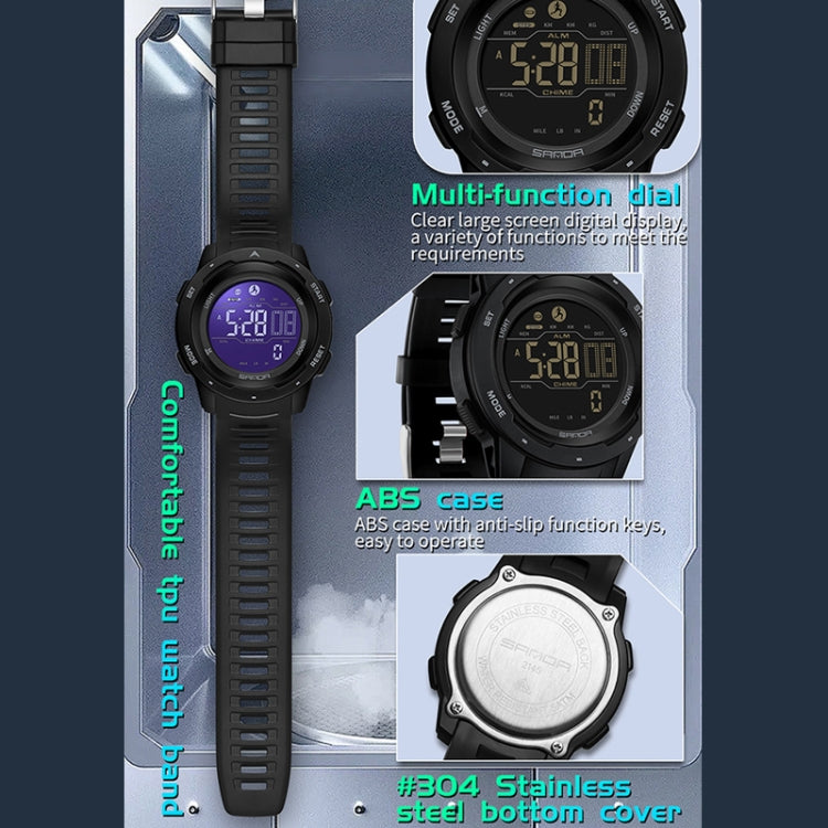 Orologio Digitale Impermeabile SANDA con Contapassi, Quadrante Multifunzionale, Display FSTN e Cinturino TPU, Resistente fino a 50 Metri