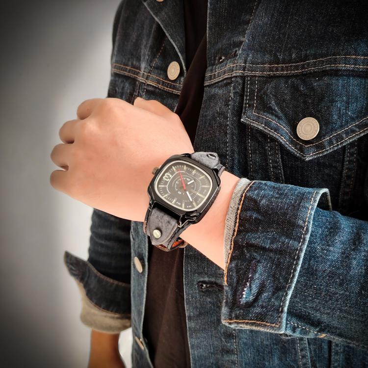 Vintage Style Square Genuine Leather Quartz Watch Adjustable Strap His And Hers Couple Watches For Women And Men