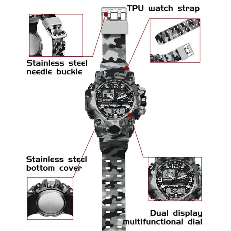 SANDA 3359 Orologio Outdoor Sportivo Camouflage - Waterproof, Elettronico, Multifunzionale