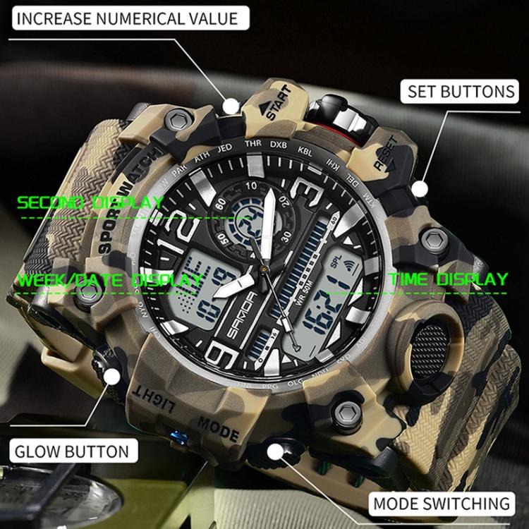 SANDA 3359 Orologio Outdoor Sportivo Camouflage - Waterproof, Elettronico, Multifunzionale