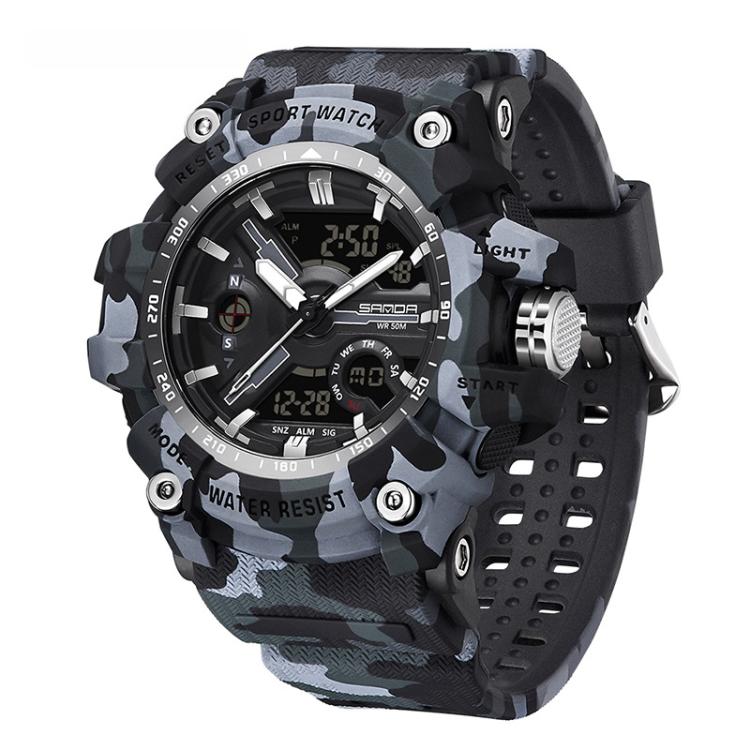 SANDA 3355 Orologio Sportivo Camouflage Uomo - Waterproof, Allarme, Display Elettronico Multifunzionale