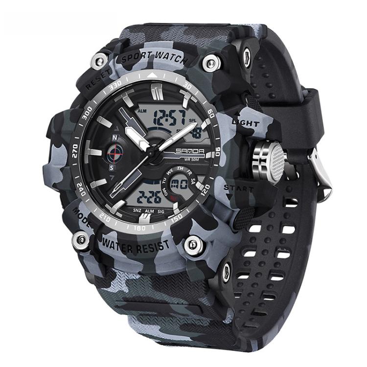 SANDA 3355 Orologio Sportivo Camouflage Uomo - Waterproof, Allarme, Display Elettronico Multifunzionale