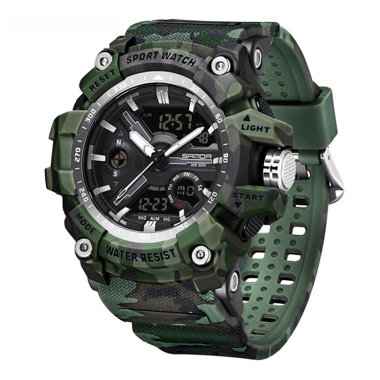 SANDA 3355 Orologio Sportivo Camouflage Uomo - Waterproof, Allarme, Display Elettronico Multifunzionale