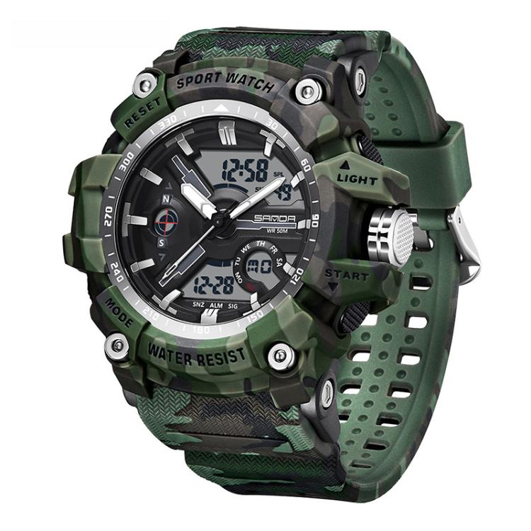 SANDA 3355 Orologio Sportivo Camouflage Uomo - Waterproof, Allarme, Display Elettronico Multifunzionale