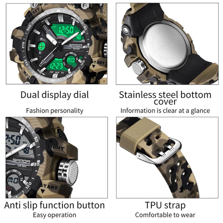 SANDA 3355 Orologio Sportivo Camouflage Uomo - Waterproof, Allarme, Display Elettronico Multifunzionale