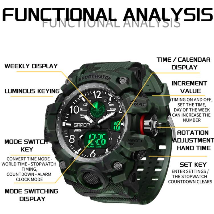SANDA 3358 Camouflage Series Orologio Sportivo da Uomo - Waterproof, Allarme, Display Elettronico