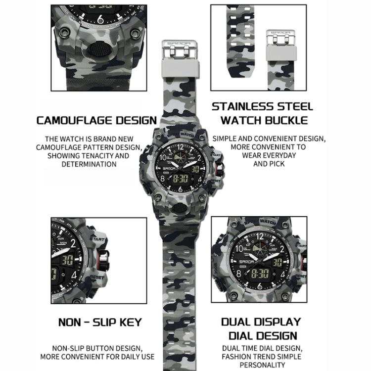 SANDA 3358 Camouflage Series Orologio Sportivo da Uomo - Waterproof, Allarme, Display Elettronico