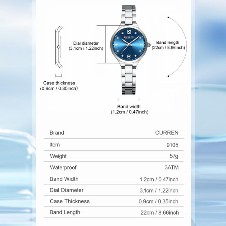 Orologio da Donna Curren Casual in Acciaio Inossidabile con Movimento al Quarzo, Quadrante Luminoso, Impermeabile 30M, Vetro Antigraffio, Elegante e Resistente