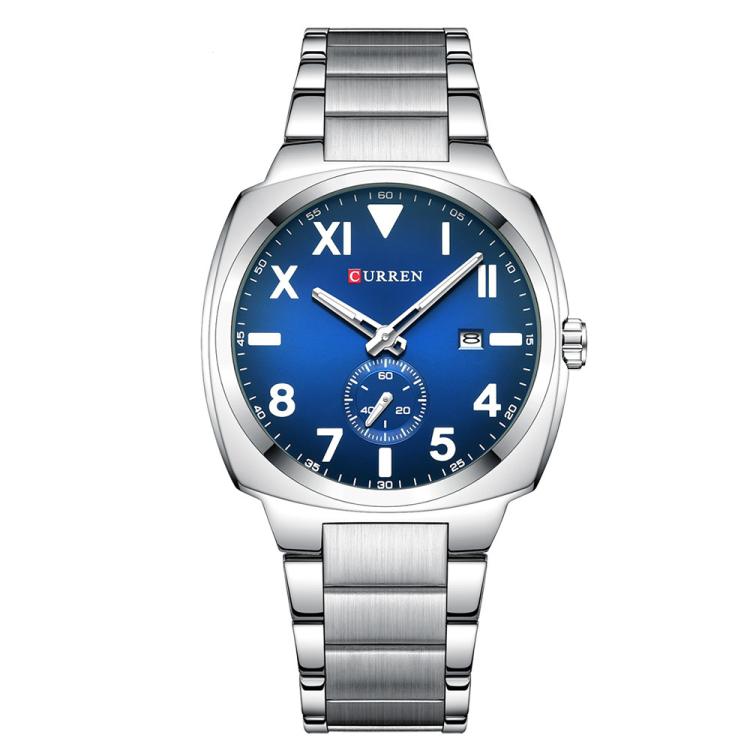 Orologio da Uomo Curren Business in Acciaio Inossidabile con Calendario, Movimento al Quarzo, Quadrante Luminoso, Impermeabile 30M, Vetro Antigraffio, Elegante e Robusto