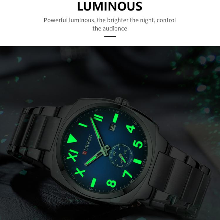 Orologio da Uomo Curren Business in Acciaio Inossidabile con Calendario, Movimento al Quarzo, Quadrante Luminoso, Impermeabile 30M, Vetro Antigraffio, Elegante e Robusto