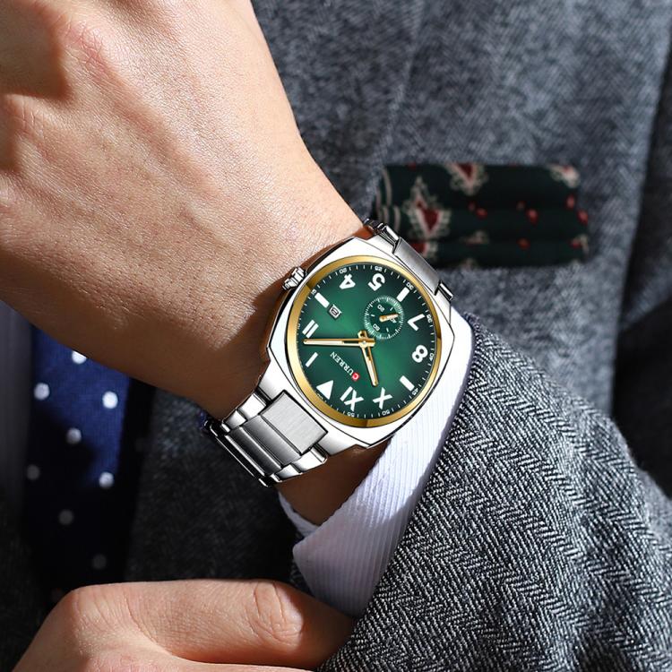 Orologio da Uomo Curren Business in Acciaio Inossidabile con Calendario, Movimento al Quarzo, Quadrante Luminoso, Impermeabile 30M, Vetro Antigraffio, Elegante e Robusto