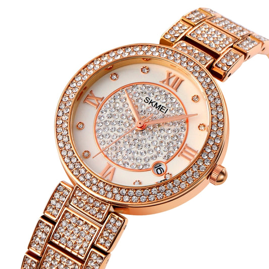 SKMEI 1739 Orologio al quarzo con quadrante rotondo con numeri romani e diamanti da donna