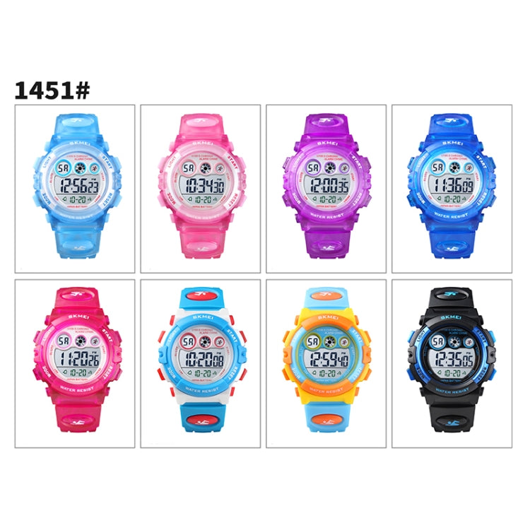 SKMEI 1451 Cronometro digitale a LED Cronografo Orologio elettronico sportivo per bambini luminoso, 1451(Transparent Pink Blue), 1451(Transparent Purple), 1451(Transparent Sky Blue), 1451(Transparent Rose Red), 1451(White Shell Blue Circle)������������...