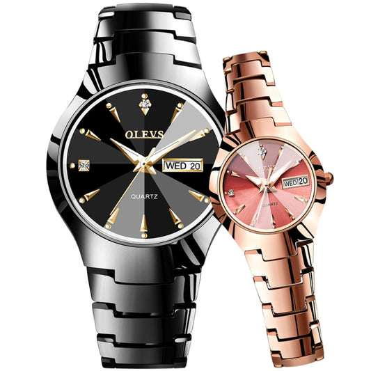 OLEVS 8697 Orologio al quarzo luminoso impermeabile moda coppia, OLEVS 8697 (Black + Rose Gold)