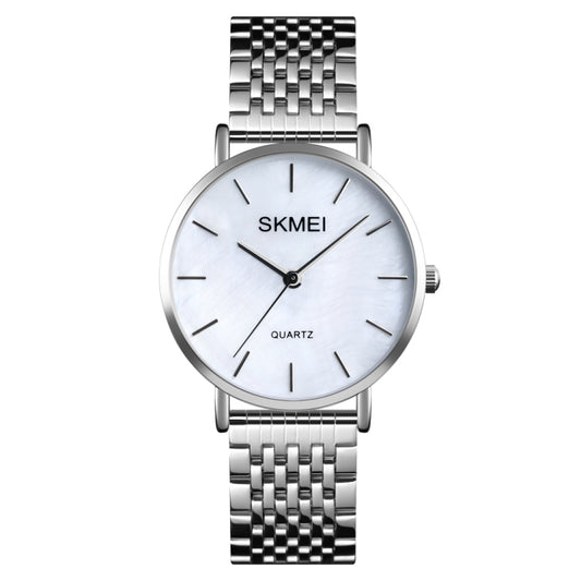 Skmei 1567 Leggero e sottile per il tempo libero Semplice orologio al quarzo da donna con cinturino in acciaio impermeabile da 30 m con quadrante a conchiglia