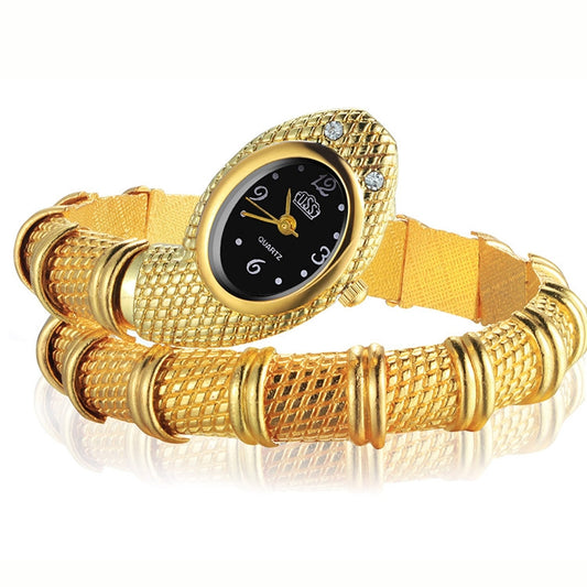 Orologio al quarzo placcato con diamanti con bracciale a forma di serpente da 2 pezzi