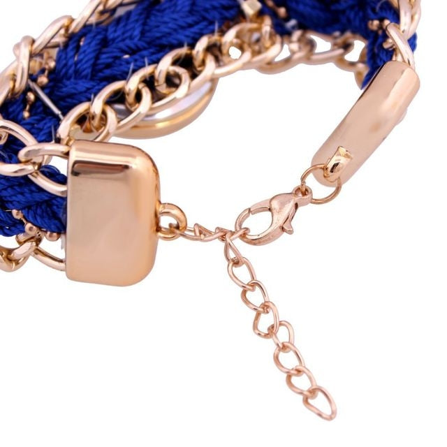 Orologio da donna al quarzo con cinturino intrecciato con diamanti e quadrante rotondo, con ciondolo a chiave